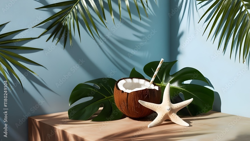 Obraz premium calming beach inspired spa design with coconut and tropical accents