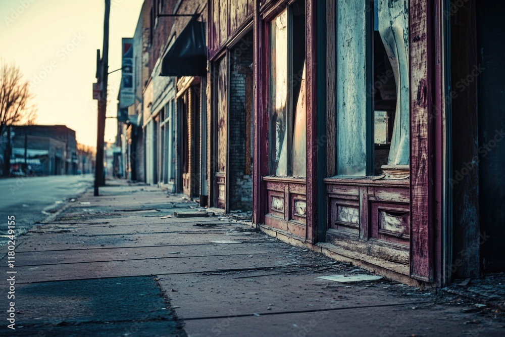 Fototapeta premium Old run-down building on a city street with worn-out facade and overgrown surroundings