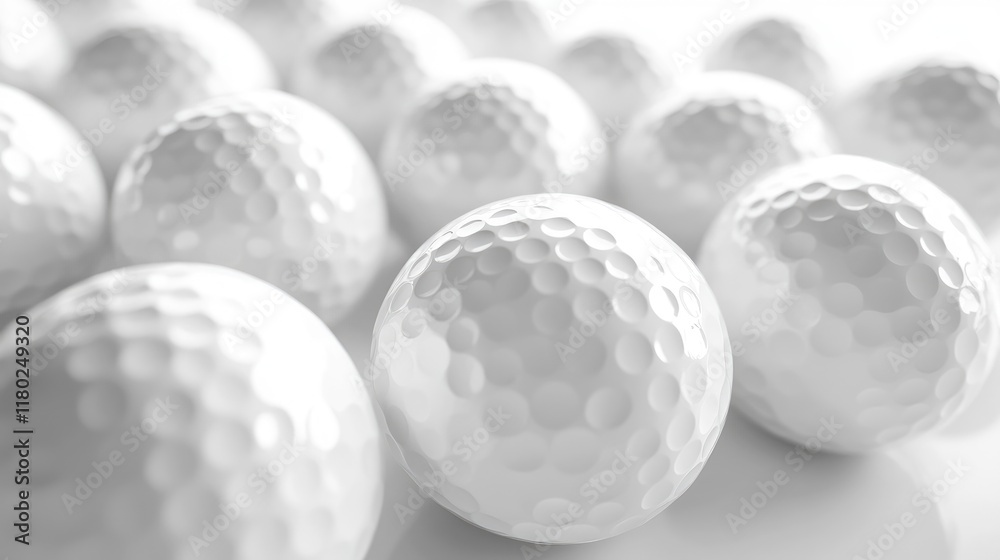 White golf balls on white background, banner, close up view, 3d illustration. White golf balls on white background, banner, close up view, 3d illustration.