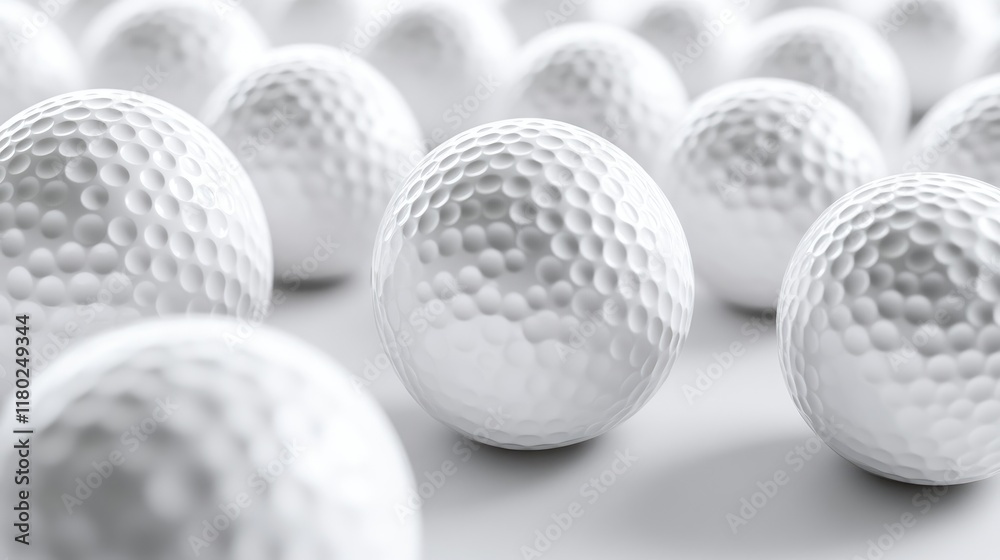 White golf balls on white background, banner, close up view, 3d illustration. White golf balls on white background, banner, close up view, 3d illustration.