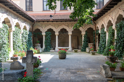 Stavropoleos Church (Biserica Stavropoleos) or Stavropoleos Monastery founded by the Greek monk Ioanichie - one of the oldest churches in Bucharest (1724). Bucharest, Romania. photo