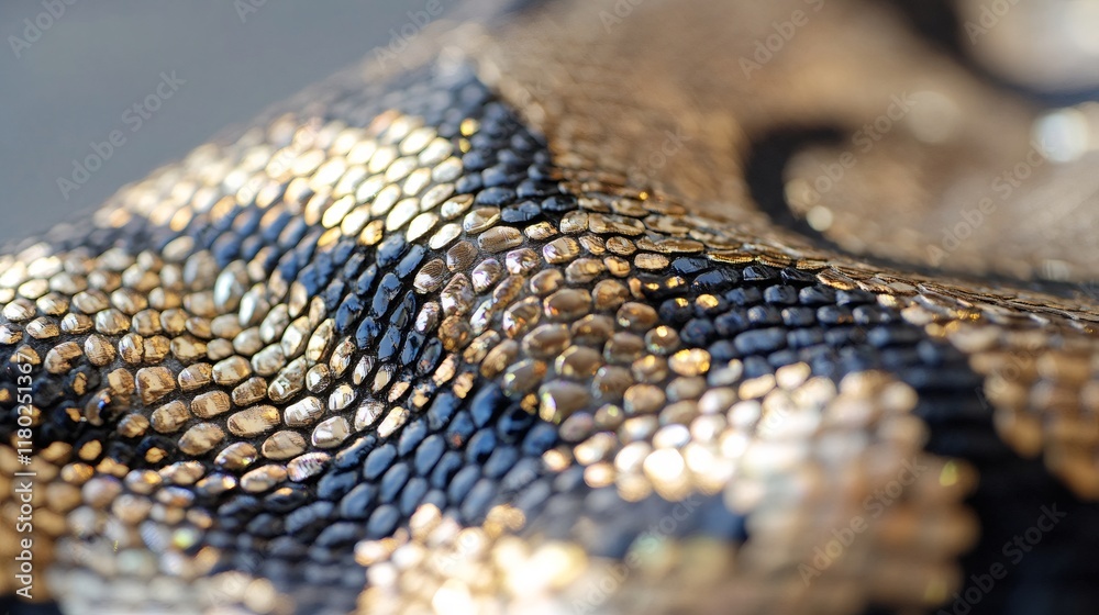 fashion photography, detailed image of a shiny snake-print blouse, focusing on its intricate scales and metallic details under sunlight fashion photography, detailed image of a shiny snake-print blouse, focusing on its intricate scales and metallic details under sunlight