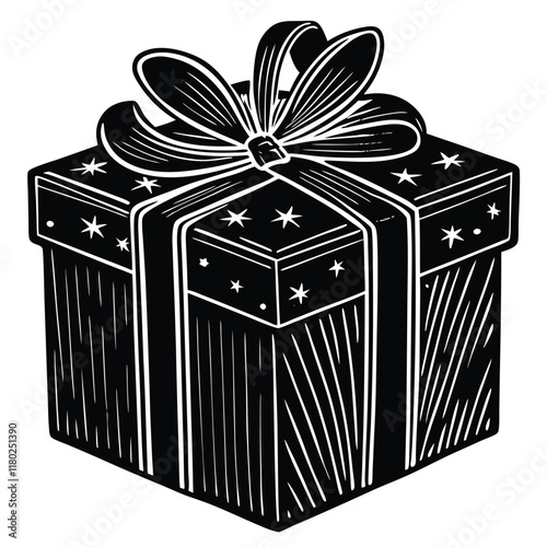 Elegant Black and White Gift Box Illustration