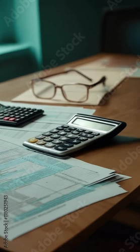 table light teal tax pushing window papers calculator glasses soft goggles calculating machine accounting macro financial irs document money finance business investment banking economy bill