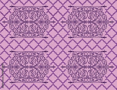 A seamless ethnic-inspired tile pattern with floral accents, perfect for sophisticated wallpaper and decorative applications.