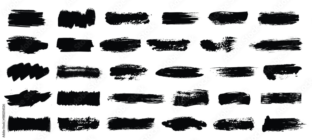 Brush strokes vector. Set of text boxes. Paintbrush collection. Grunge design elements. Dirty texture banners. Painted rectangles and long strokes Brush strokes vector. Set of text boxes. Paintbrush collection. Grunge design elements. Dirty texture banners. Painted rectangles and long strokes