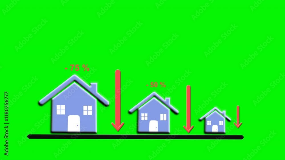 Animation of the house decreasing in size by percentage on a green background
Animation of the house decreasing in size by percentage on a green background