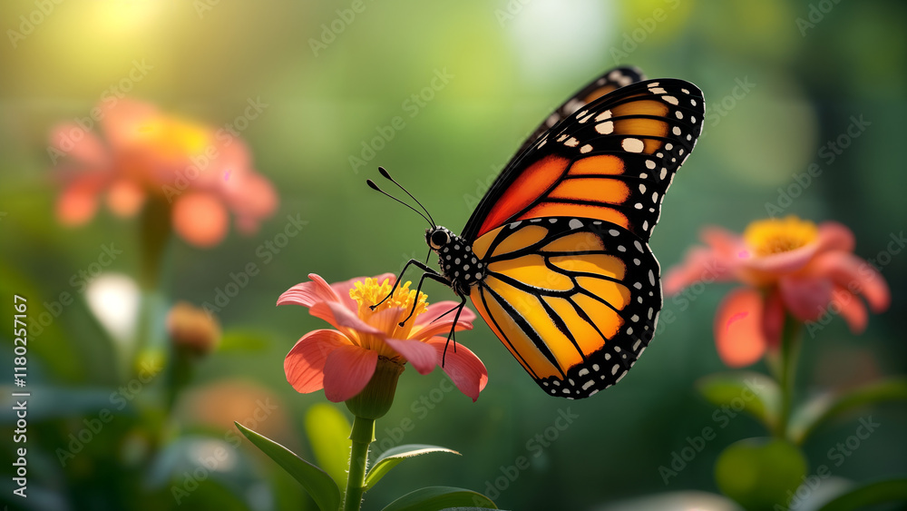 Graceful Tropical Butterfly in a Colorful Garden Graceful Tropical Butterfly in a Colorful Garden