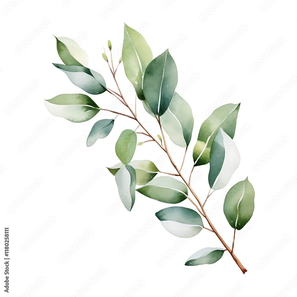 Fototapeta premium Eucalyptus branch watercolor painting representing australia day festivities