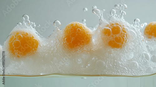 orange and white bubbles swirling in motion create an energetic, playful scene full of dynamic movement and chaotic energy, perfect for expressing creativity and excitement in a design photo