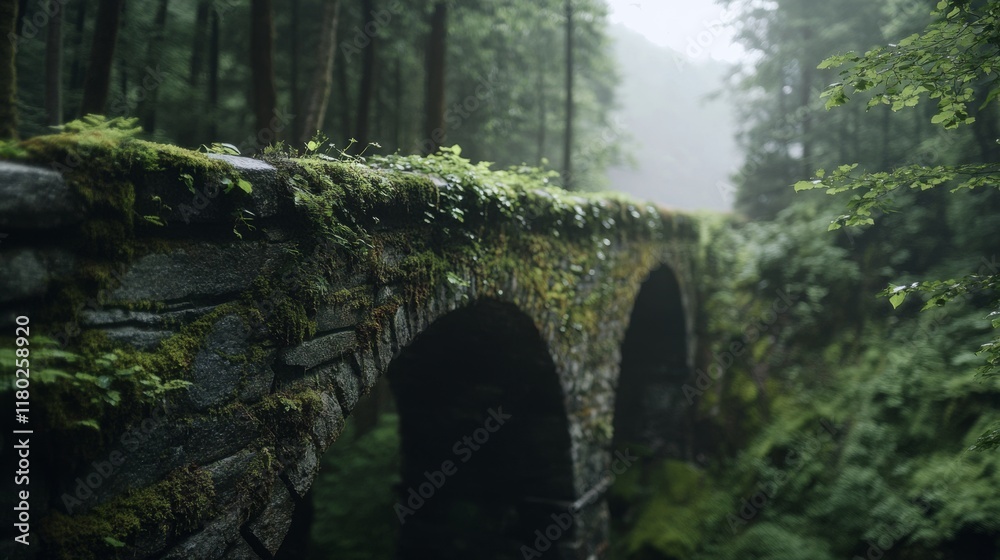 A mossy stone bridge arches gracefully over a misty river, framed by dense forest, encapsulating a moment of quiet, mystical beauty. A mossy stone bridge arches gracefully over a misty river, framed by dense forest, encapsulating a moment of quiet, mystical beauty.