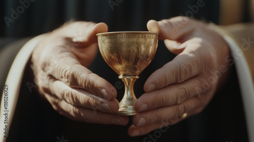 Hands of Priest Holding Chalice During Eucharist Ceremony