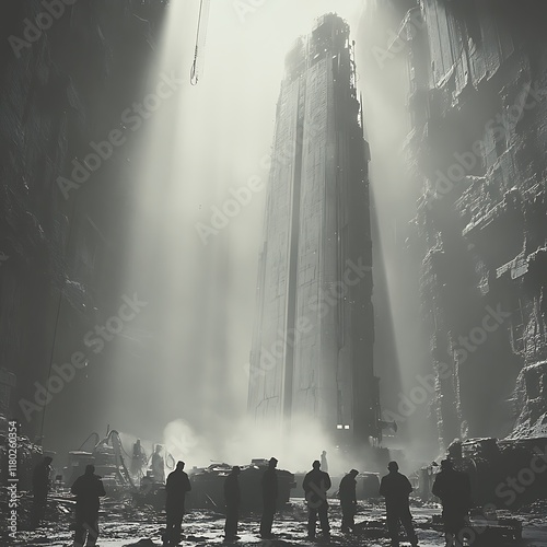 Professional film crew shooting dramatic science fiction scene picture photo