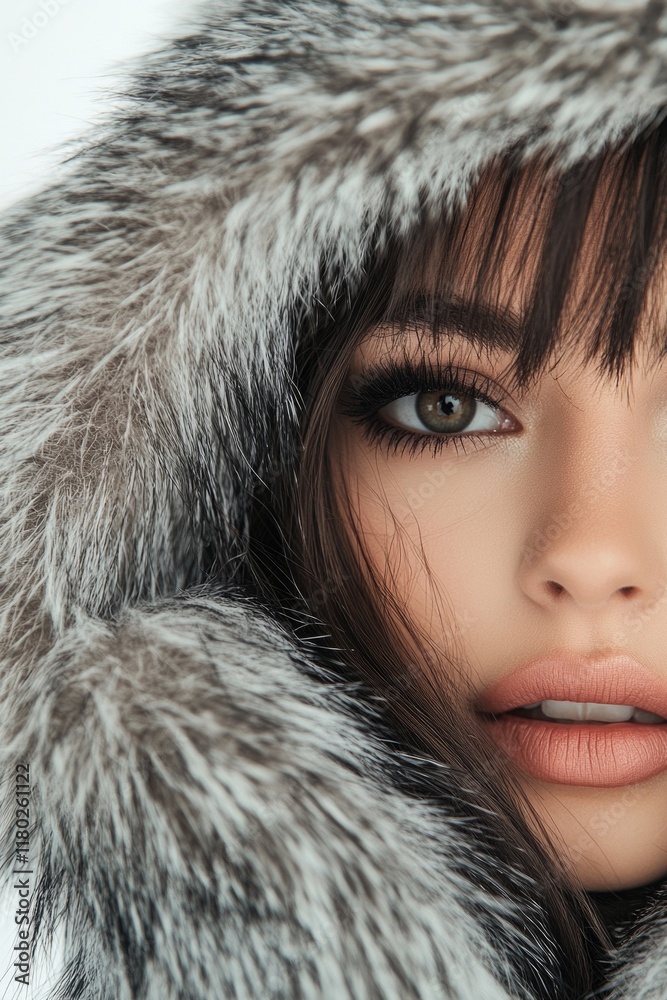 Woman in fur coat with hood Woman in fur coat with hood