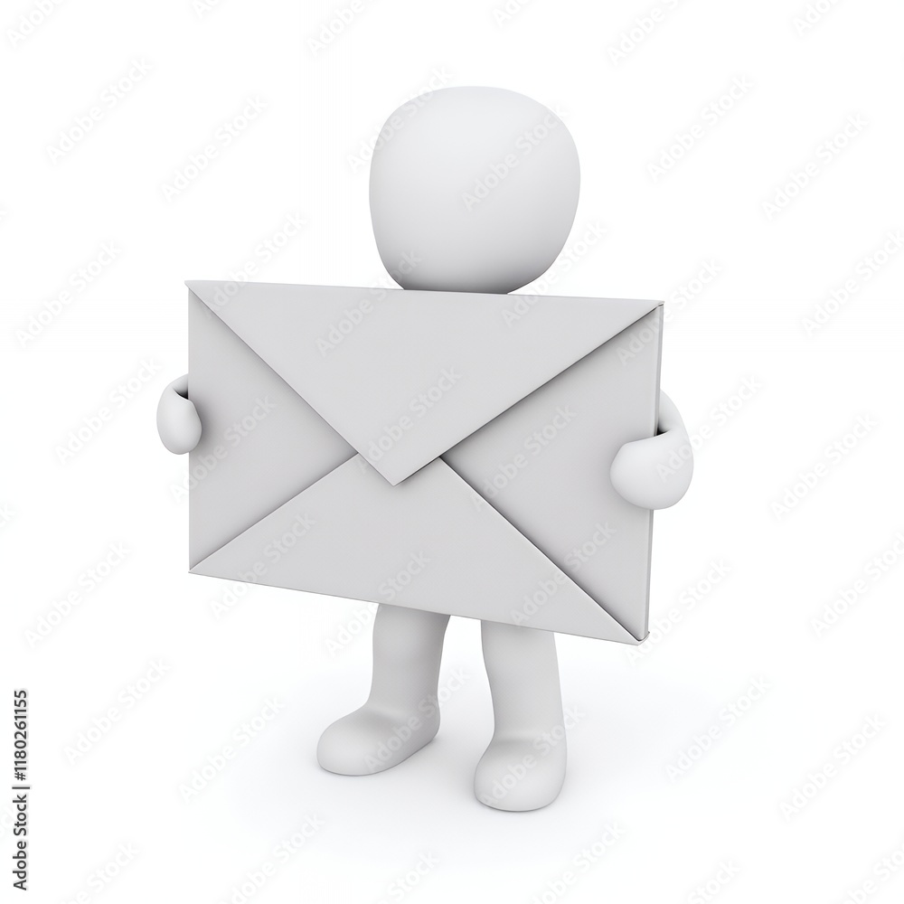 3D Render: A Simple Character Holding a Large Envelope 3D Render: A Simple Character Holding a Large Envelope