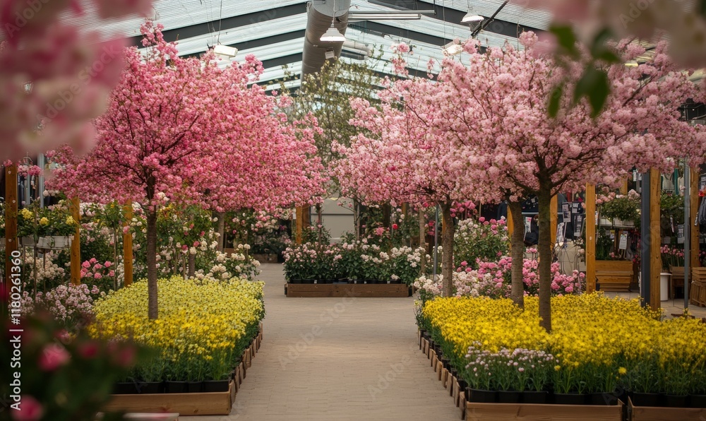 Fototapeta premium Blossom trees in garden centre