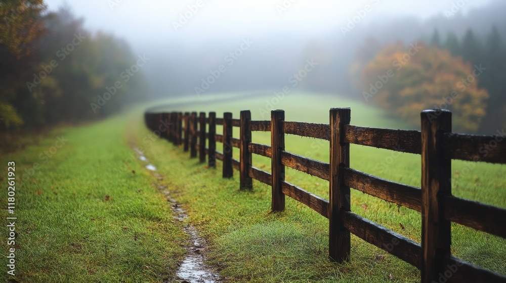 Obraz premium Rural Fence with Wire Line for Agricultural or Landscape Use