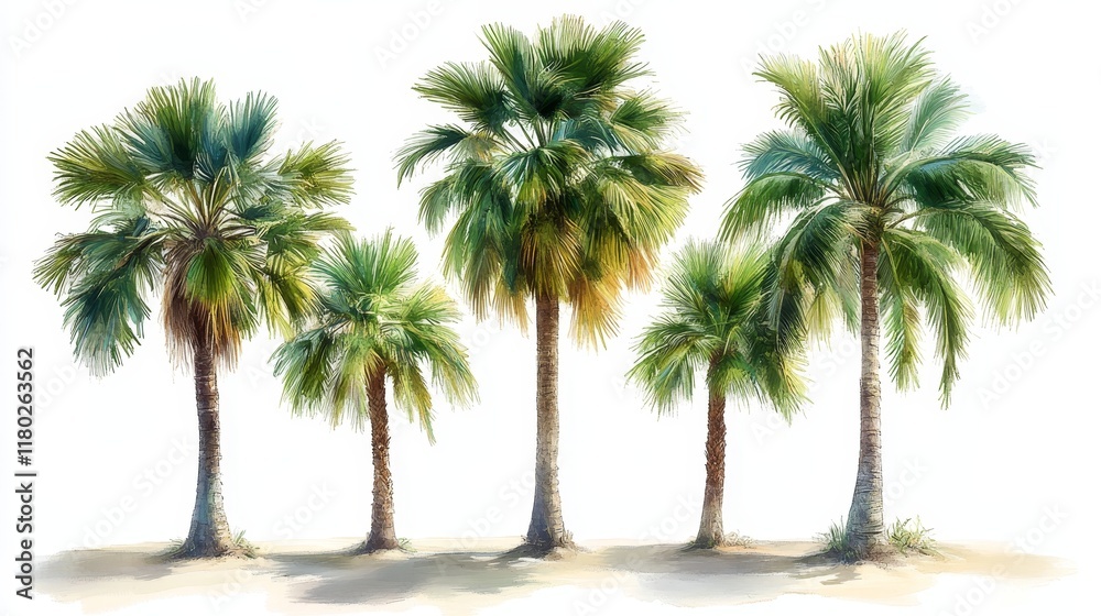 Obraz premium Coconut palm tree set for tropical landscape and travel backgrounds