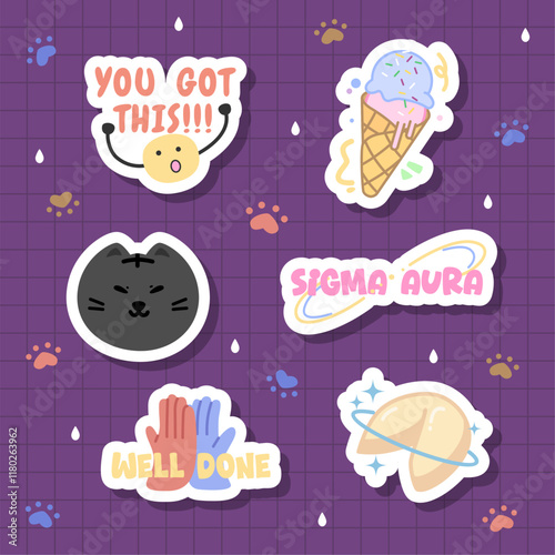 a pack of cool ice cream, cat and motivational sticker design