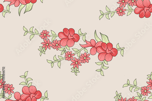 A seamless pattern of blooming summer flowers in vibrant colors, designed to bring warmth and energy to any project.