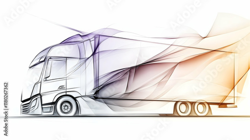 Abstract Semi-Truck Design, Transportation, Logistics, Motion Blur, White Background, for Advertising. photo