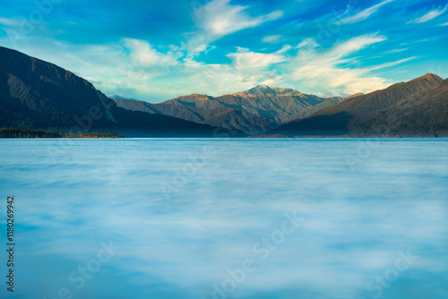 The shore of Lake Kaniere in the West Coast NZ photo