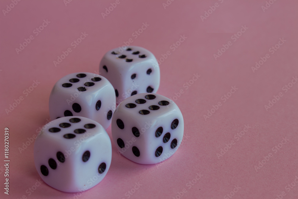 four dice with the number six on an abstract background. Board game. four dice with the number six on an abstract background. Board game.