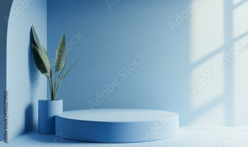 Blue gradient curve , Abstract minimalist background design, 3d render