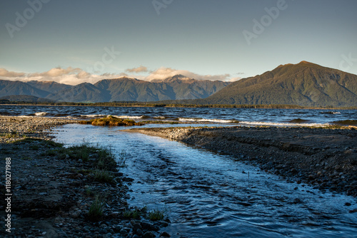 The shore of Lake Kaniere in the West Coast NZ photo