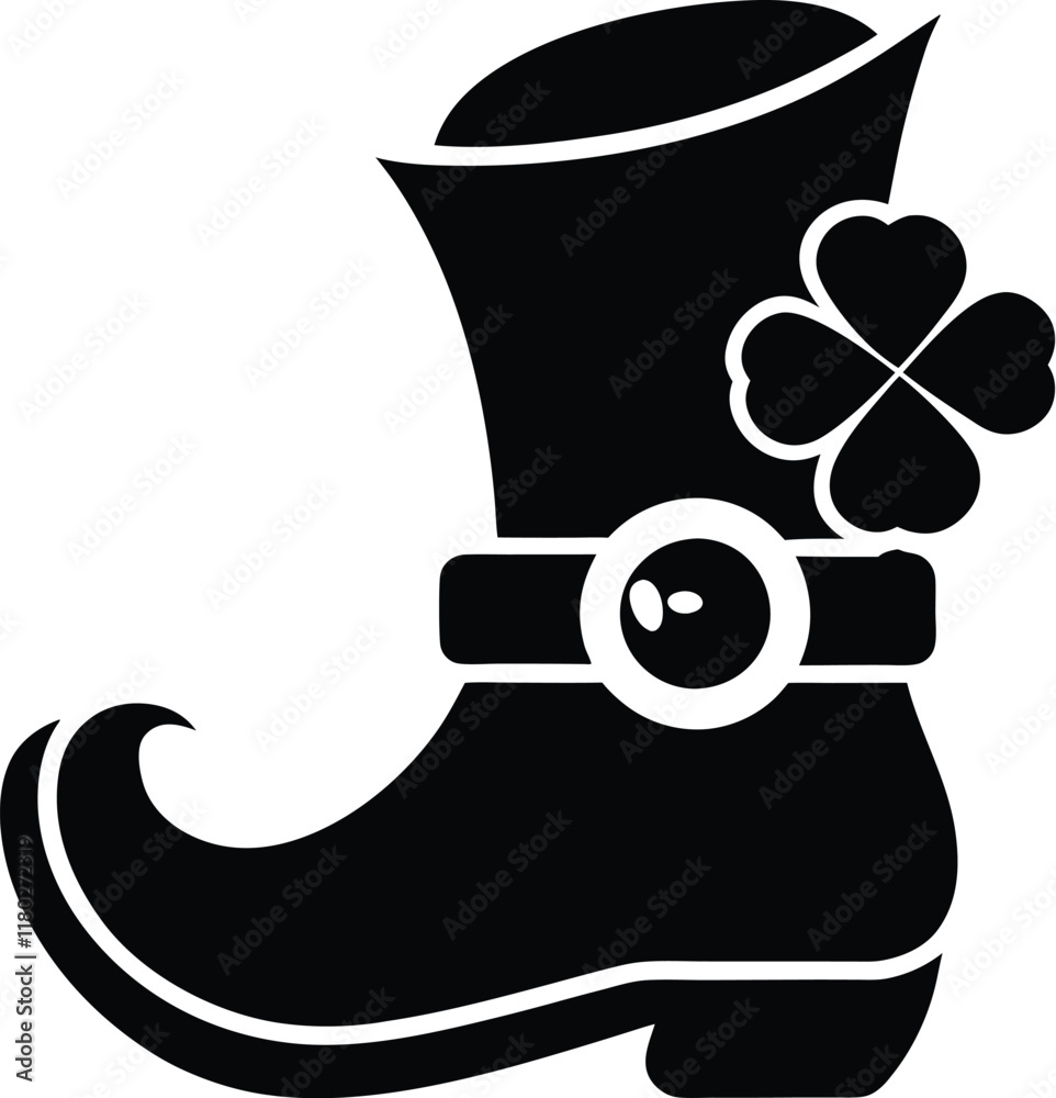 Leprechaun Boot Silhouette, Boot icon, Leprechaun boot icon linear graphics set vector in black
