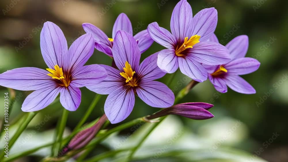 Beautiful purple flowers bloom in a garden during the spring season, showcasing vibrant colors and intricate details Beautiful purple flowers bloom in a garden during the spring season, showcasing vibrant colors and intricate details
