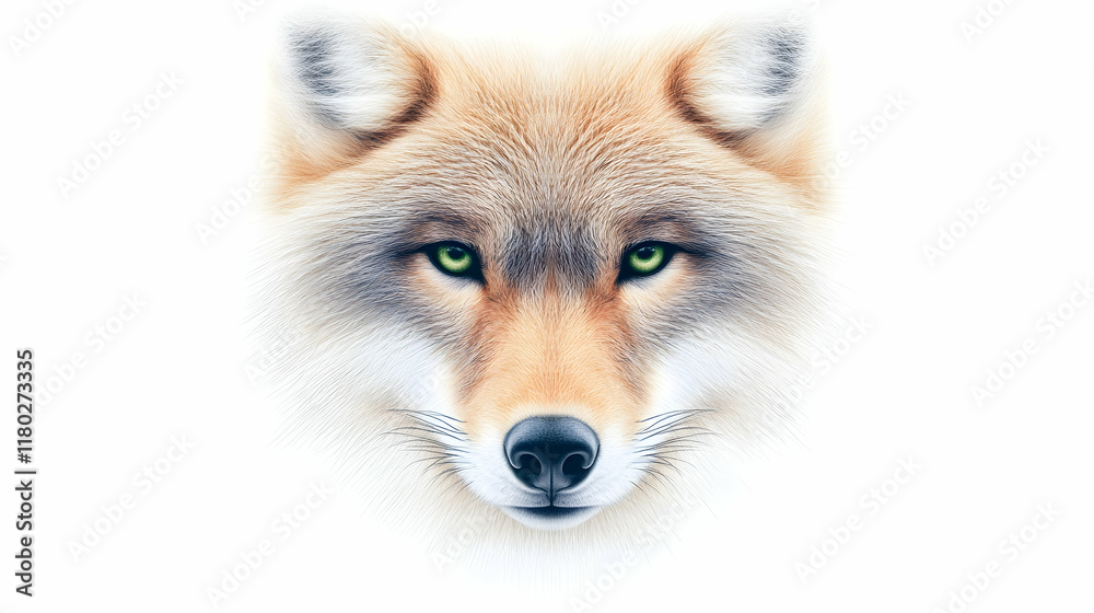 Fototapeta premium Coyote portrait, intense gaze, white background, wildlife photography, ideal for nature documentaries.