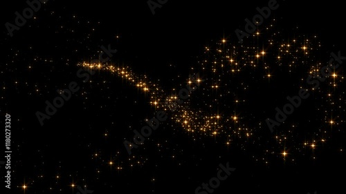 golden sparkle particle glitters infinity light trail alpha channel loop 4k animation, shiny glowing gold stars on transparent background overlay design element