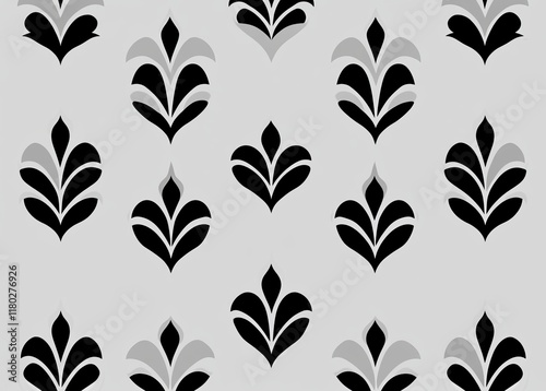 Baroque-inspired wallpaper. Modern, seamless design. Incorporates gray and black floral elements. Perfect for fabric, wallpaper, and packaging. Elaborate Damask flower motif. photo