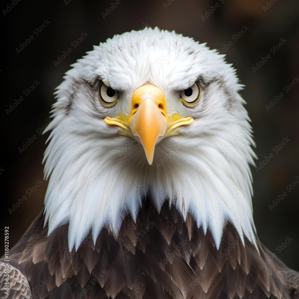 A close-up view of a bald eagle's face, great for wildlife or nature-themed uses
