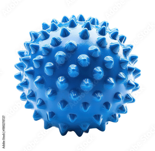 Blue spiky massage ball high fidelity studio lighting product isolated on transparent background png