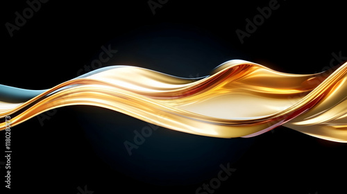 Golden liquid flowing dynamically against a dark background; ideal for luxury, elegance, or technology concepts.