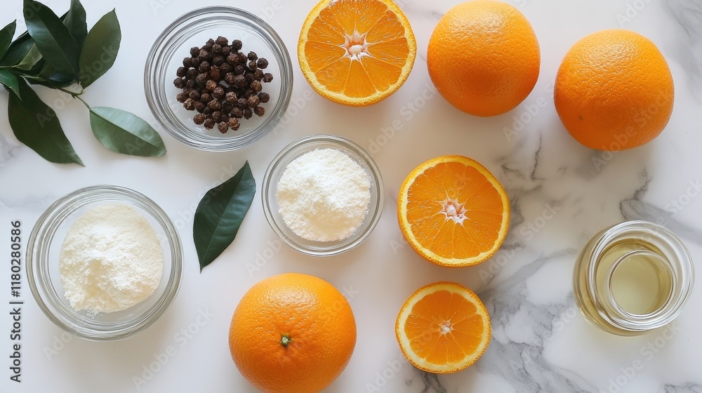 Ingredients for an aromatic orange Christmas wreath Ingredients for an aromatic orange Christmas wreath