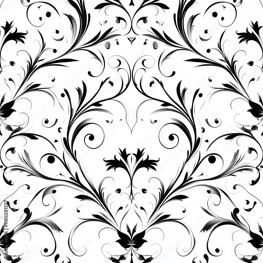 A seamless white and black ornament decorated with a flower pattern set on a modern graphic backdrop. A seamless white and black ornament decorated with a flower pattern set on a modern graphic backdrop.