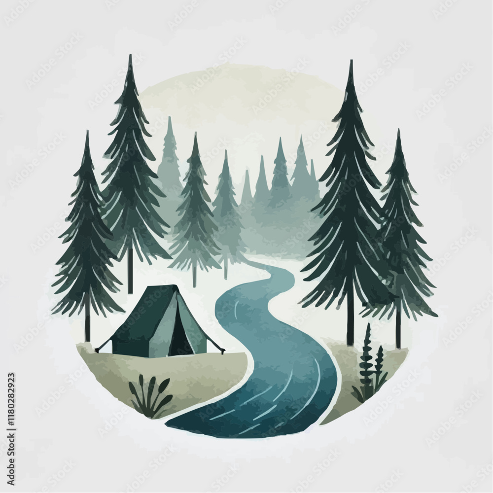 Obraz premium A tent in the forest and a river 
