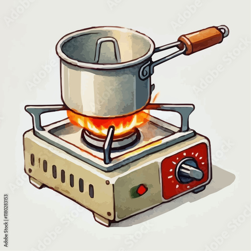 A cooking pot on a stove isolated on white