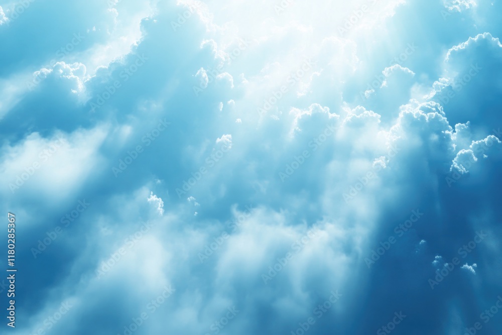 Fototapeta premium Plane flying through cloudy blue sky