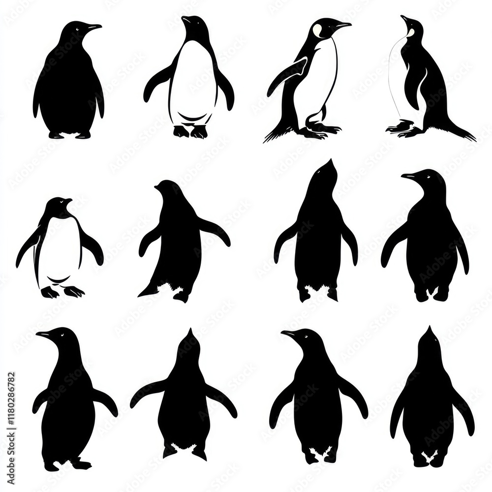 Naklejka premium A group of penguins standing side by side in a natural setting