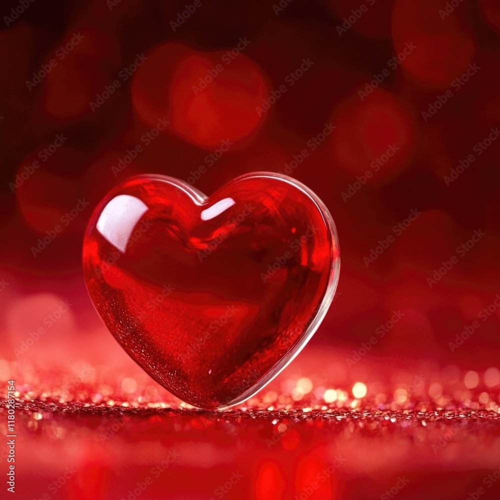 A close-up shot of a red heart-shaped object placed on a shiny surface, great for romantic or love-related themes A close-up shot of a red heart-shaped object placed on a shiny surface, great for romantic or love-related themes