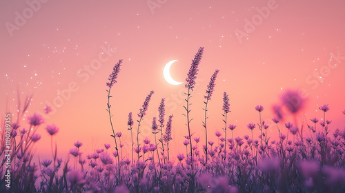 summer evening, dreamy mood,  lavender field in sunset