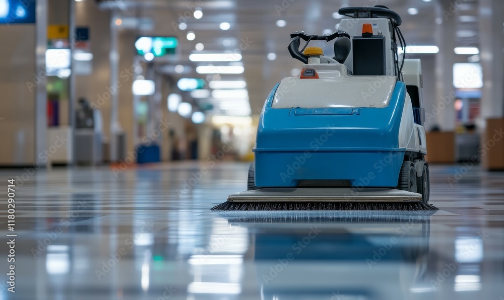 Obraz premium Close-Up of Floor Cleaning Machine Operated in Commercial Building