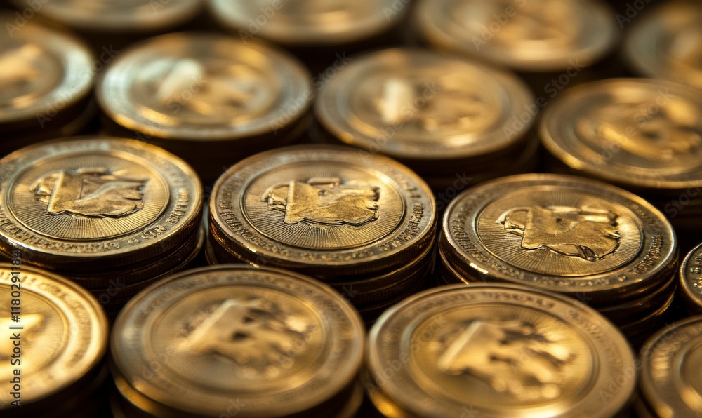 Close-up of multiple Bitcoin tokens, emphasizing digital currency market and financial innovation. Close-up of multiple Bitcoin tokens, emphasizing digital currency market and financial innovation.
