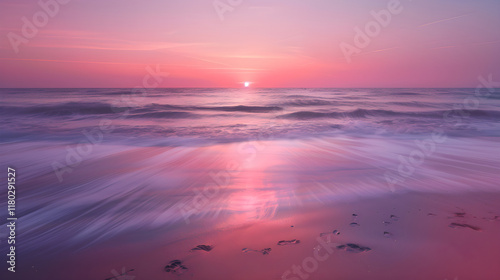 Tranquil Beach during a Vibrant Sunset Offering Sense of Peaceful Solitude