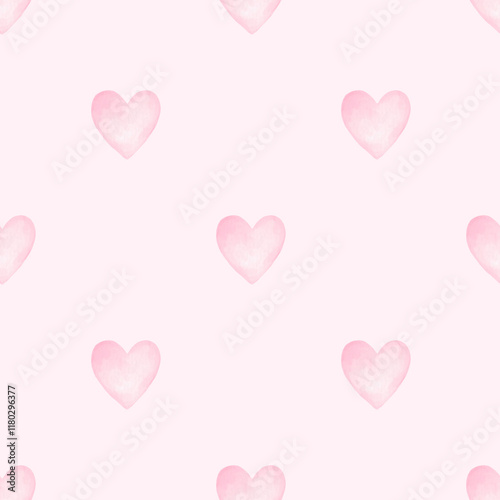 heart. Watercolor seamless pattern in pastel colors for textile and paper. Cute watercolor illustration for Valentine's Day