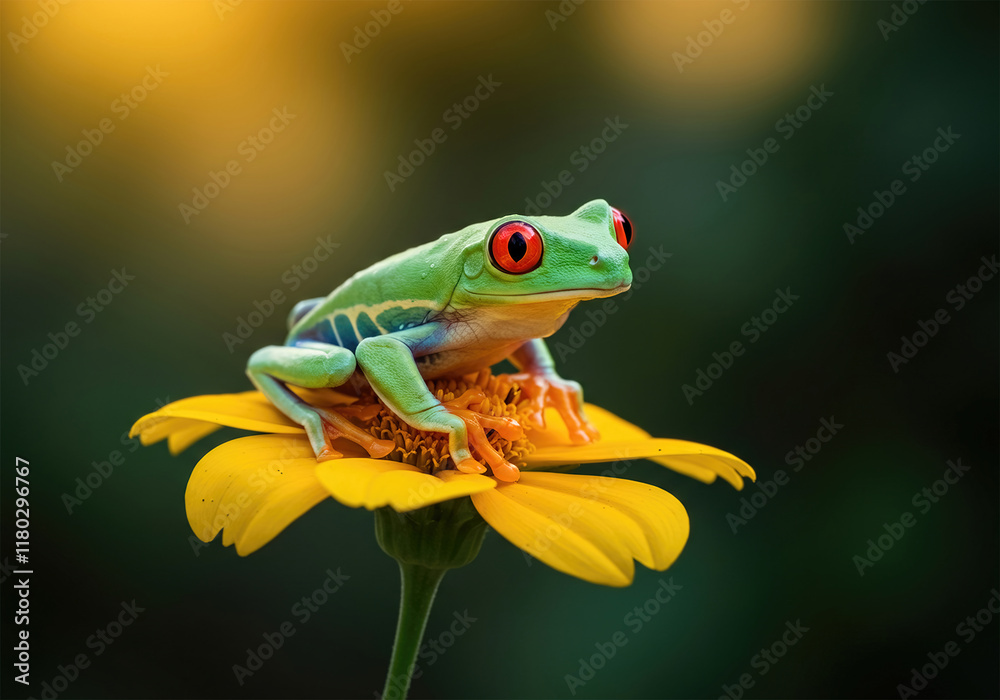 Obraz premium Red-eyed tree frog sitting on a flower